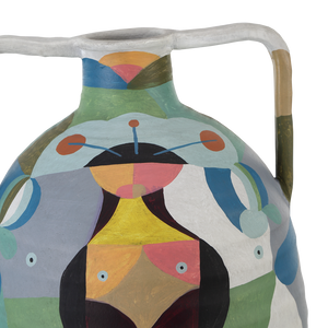 Amphora Vibrant Terracotta Vase with Cubist Motifs - A Colorful Art Piece for Modern Spaces