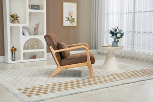 English Elm Mid Century Modern Accent Chair Natural Wood Frame Upholstered with Lumbar Cushion W2530P407185