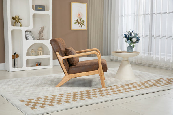 English Elm Mid Century Modern Accent Chair Natural Wood Frame Upholstered with Lumbar Cushion W2530P407185