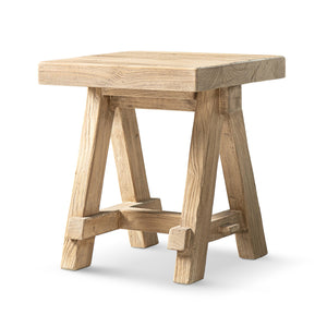 English Elm Hawthorne Reclaimed Elm Square Side Table with Trestle Base for Modern Rustic Interiors Natural B2719P474459