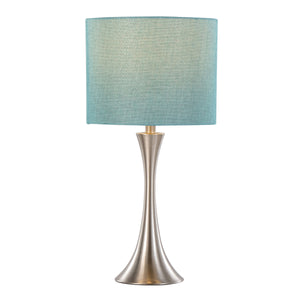 English Elm 24" Brushed Nickel Hourglass Table Lamp Set Turquoise Linen Shade Bedroom Pair B202P224071