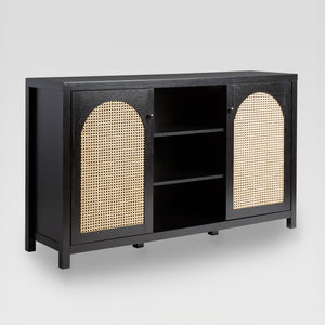 58" 4-Door Sideboard w/ Arched Rattan Panels Black SAHD5DBL2 Walker Edison