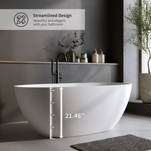 English Elm 59'' Freestanding Resin Stone Soaking Tub Sculptural Matte Finish with Overflow Drain W2753P191209