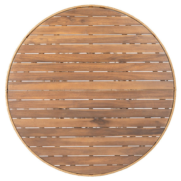English Elm Durable Outdoor Round Acacia Wood Wicker Dining Table Seats Six Patio Entertainer Teak N770P345268T