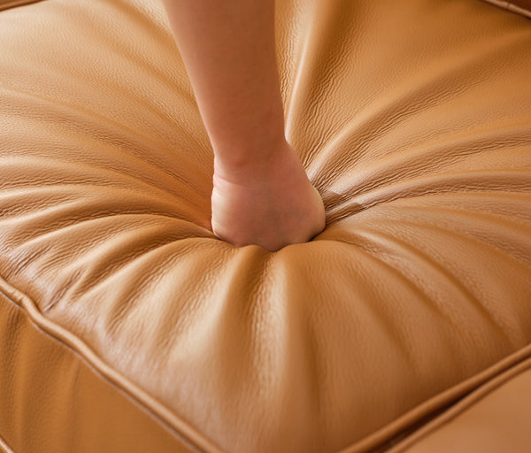 English Elm 94.5 Inch L-Shaped Genuine Leather Sofa With Left Chaise Lounge - Modern Tan Sectional Comfort W791S00022