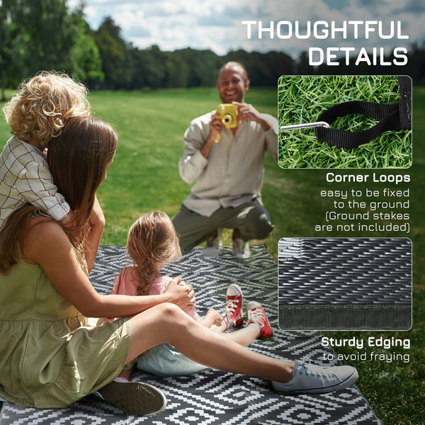 English Elm Outsunny Reversible Polypropylene Outdoor Rug Geometric Flatweave Mat with Carry Bag W2225P174550