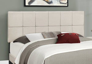 English Elm Bed, Queen Size Upholstered Beige Linen Look Platform Bed with Tufted Headboard & Black Wood Legs B2710P219505