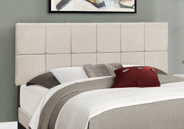 English Elm Bed, Queen Size Upholstered Beige Linen Look Platform Bed with Tufted Headboard & Black Wood Legs B2710P219505