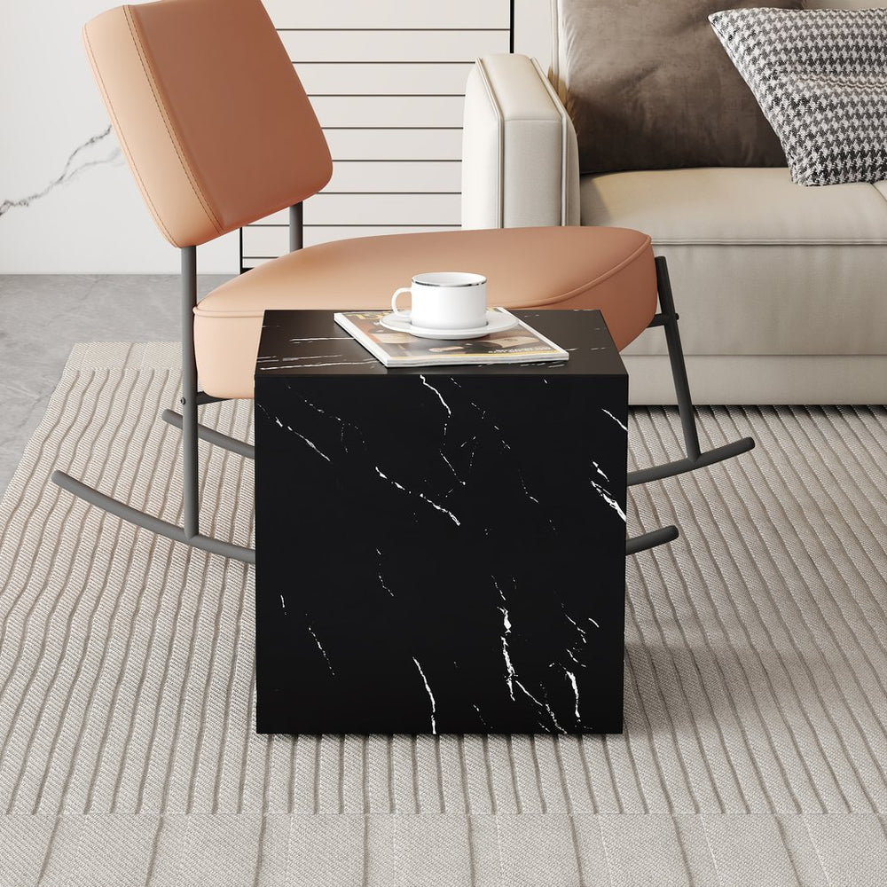 English Elm 15.7*15.7*15.7 Black Marble Texture MDF Coffee Table - Luxurious Cube Side Table, No Assembly, Versatile Decor Accent W1151P227822