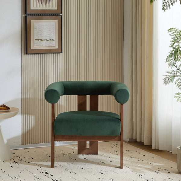 English Elm Christopher Knight Home® - Modern Upholstered Round Arm Accent Chair with Velvet Finish, Elegant Curved Back and Three Legs Design Green,Walnut 30.5 L x 29 W x 14.5 H N776P216194G