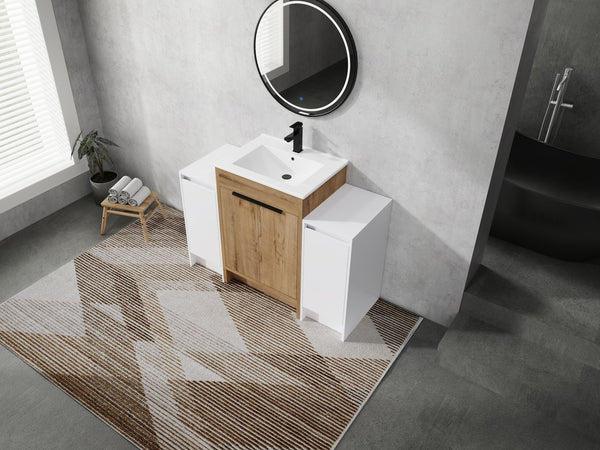 English Elm 48 Inch Freestanding Bathroom Vanity With Ceramic Sink & Soft-Close Doors For Modern Elegance W999S00314