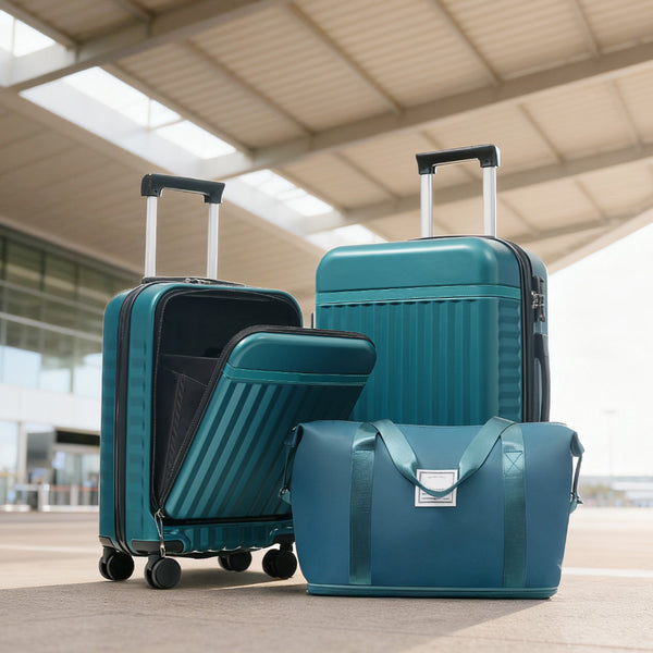 English Elm Front Access Hardside 3 Piece Travel Set with Usb Port Spinner Wheels and Tsa Lock Dark Green N732P326130F