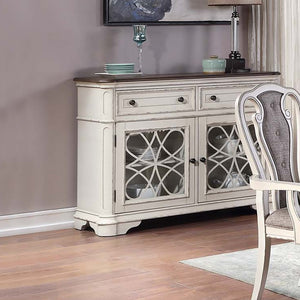 English Elm Traditional Elegant Server with Spacious Drawers and Cabinet Storage for Dining Room Organization and Style Antique White 27 L x 44 W x 59 H B011P395601