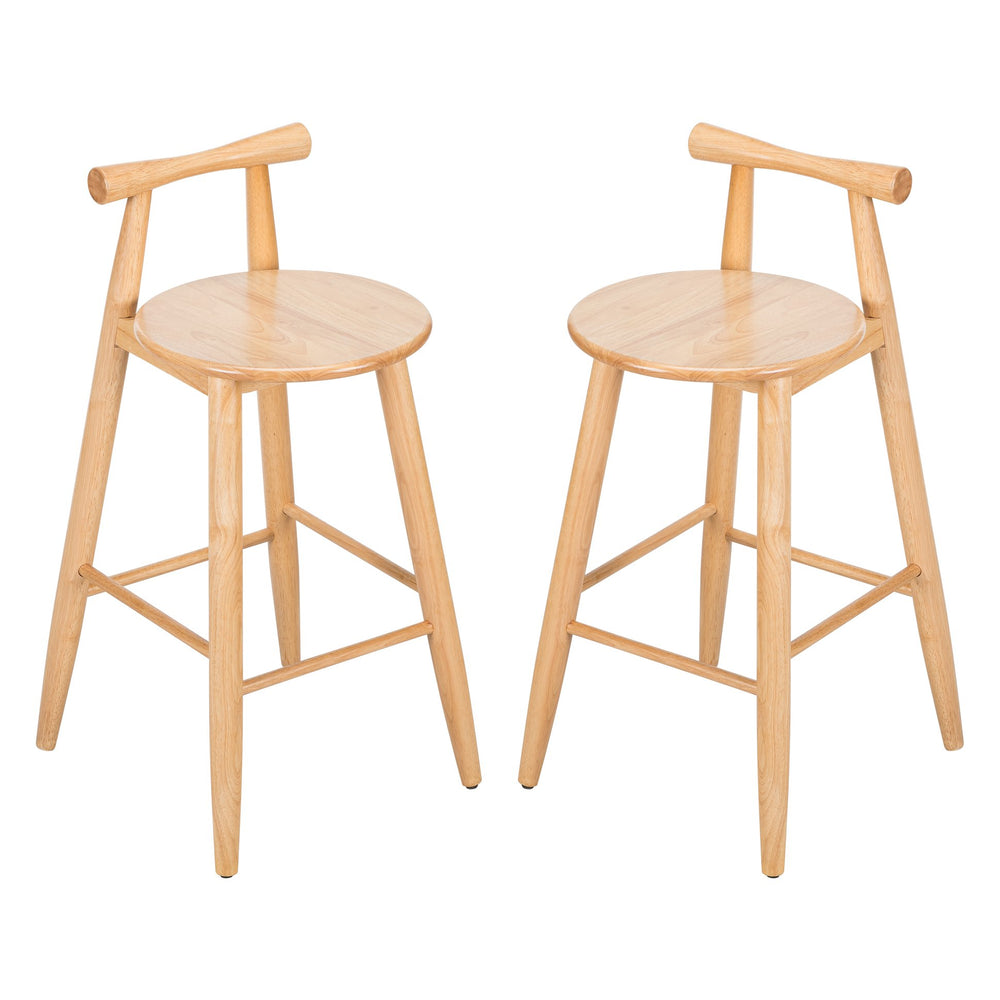 English Elm Christopher Knight Home® - Grove Rubberwood Barstools Set of 2 — Natural Finish, Ergonomic Round Seat, Sturdy Cross-Bar Backrest N775P336231N