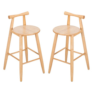 English Elm Christopher Knight Home® - Grove Rubberwood Barstools Set of 2 — Natural Finish, Ergonomic Round Seat, Sturdy Cross-Bar Backrest N775P336231N