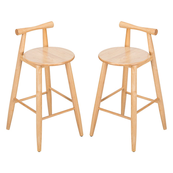 English Elm Christopher Knight Home® - Grove Rubberwood Barstools Set of 2 — Natural Finish, Ergonomic Round Seat, Sturdy Cross-Bar Backrest N775P336231N
