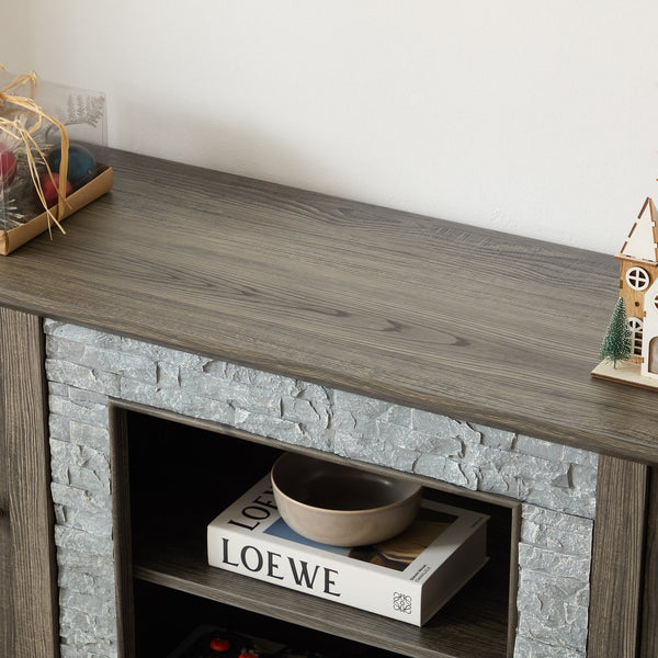 English Elm 58" Modern TV Stand with Faux Stone Top, 6 Cable Cutouts, Ample Adjustable Storage for 75" TVs Grey W2275P342691