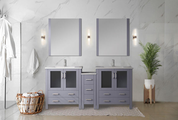 English Elm Dark Grey 72 in Double Bath Vanity with Side Cabinet, White Ceramic Top, Soft-Close Drawers, Durable Counter B2731S00613