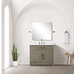 English Elm Grey Oak Single Bath Vanity with White Quartz Top, Chrome Faucet & 34" Mirror — Durable Wood Finish B2731S02012