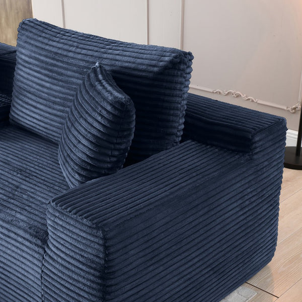English Elm Modular Cloud Sectional Sofa with Corduroy Deep Seating Usb Ports and Storage Ottoman Blue W1117S00362