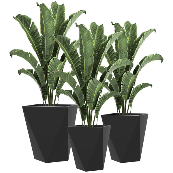 English Elm Outsunny Set Of 3 Stackable Tall Planters - Modern Mgo Pots With Drainage For Indoor & Outdoor Use W2225P174498-GIGA