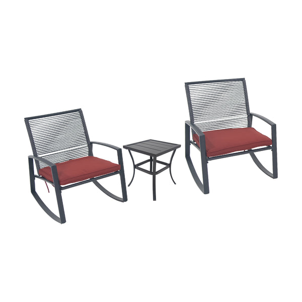 English Elm 2-person Weatherproof Outdoor Bistro Rocking Set with Table, Rust-Proof Metal, Removable Cushions Red W1859P359813