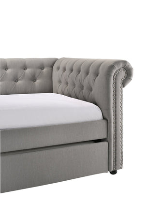 English Elm Luxurious Tufted Daybed with Nailhead Trim and Built-In Trundle — Elegant Rolled Arms, Plush Fabric Comfort Gray 41.88 L x 16 W x 6.25 H B011S01633