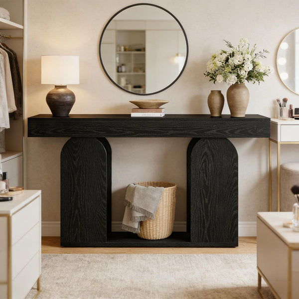 English Elm Coffee Console Table Industrial Metal Frame Vintage Wood Grain 2 Tier Entryway Sofa T3971P447586