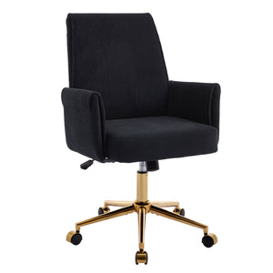 English Elm Mid-back Striped Fabric Office Chair with Gold Base Ergonomic Memory Foam Lumbar Black W2311P420441