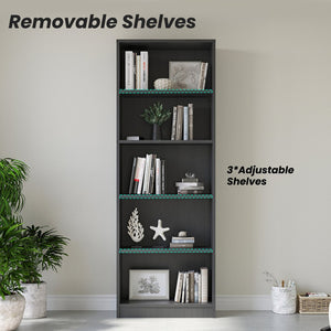 English Elm Bookcase Durable 3-Shelf Wood Freestanding Bookcase with Adjustable Shelves for Home Office Storage Grey T3623P381123