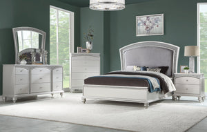 English Elm Maverick Glam Panel Bed with Padded Rhinestone Headboard, Platinum Fabric Finish, Cal King Silver 83 L x 20.5 W x 6 H B2726S00106