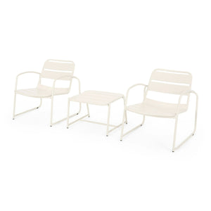 English Elm Christopher Knight Home® - CONRAD Modern Outdoor Chat Set with Powder-Coated Iron Frame, Open Slat Seats for Breezy Comfort Matte White N775P250736W