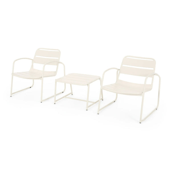 English Elm Christopher Knight Home® - CONRAD Modern Outdoor Chat Set with Powder-Coated Iron Frame, Open Slat Seats for Breezy Comfort Matte White N775P250736W