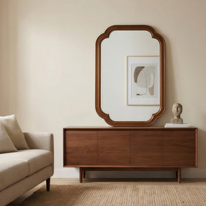 English Elm Black Walnut Solid Wood Frame Mirror with Rounded Corners for Bedroom or Entryway W2203P455260