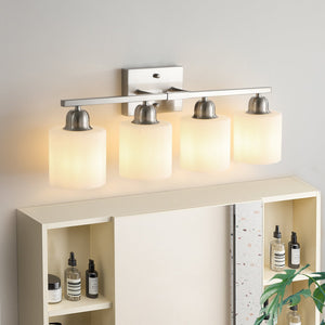 English Elm Brushed Nickel 4-Light Modern Bathroom Vanity Fixture With Frosted Glass Shades For Elegant Lighting W2312P374851