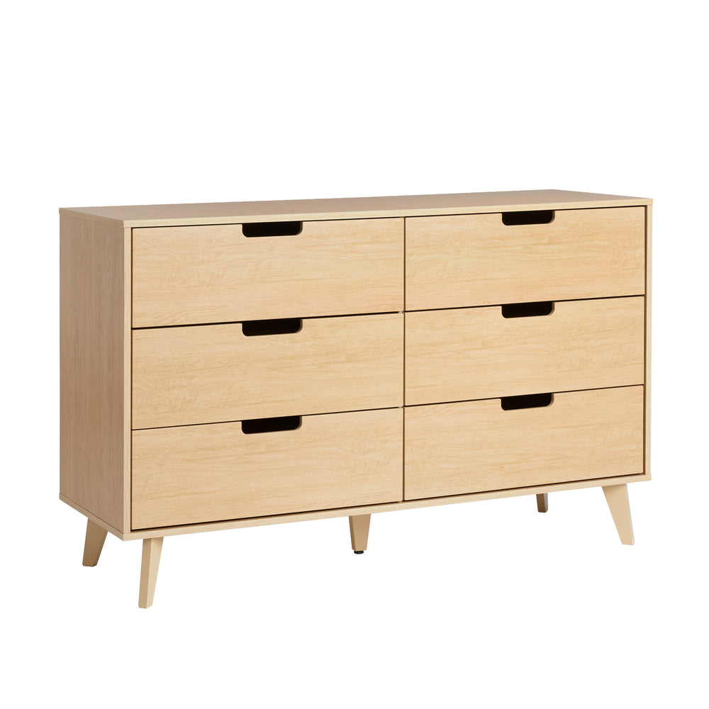English Elm Walker Edison - Mid-Century Hans 6-Drawer Dresser with Durable MDF, UV Foil Finish, Warp-Resistant, Smooth Slides Brown 56.5 L x 20 W x 8 H B185P169061