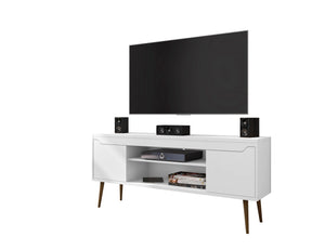 English Elm Bradley 63" White Tv Stand - Modern Mid-Century Design With Storage & Cable Management Solutions B365P398365