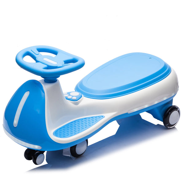English Elm 12v Kids Ride on Wiggle Car with Dual Motors Led Wheels Bluetooth and Triangular Frame Blue W1578P390194