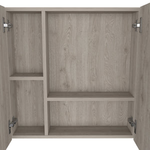 English Elm Medicine Double Door Cabinet with Mirror and External Shelf for Bathroom Storage, Sleek Durable Design Gray 28.74 L x 22.04 W x 5.51 H B097133009