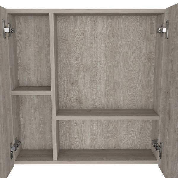 English Elm Medicine Double Door Cabinet with Mirror and External Shelf for Bathroom Storage, Sleek Durable Design Gray 28.74 L x 22.04 W x 5.51 H B097133009