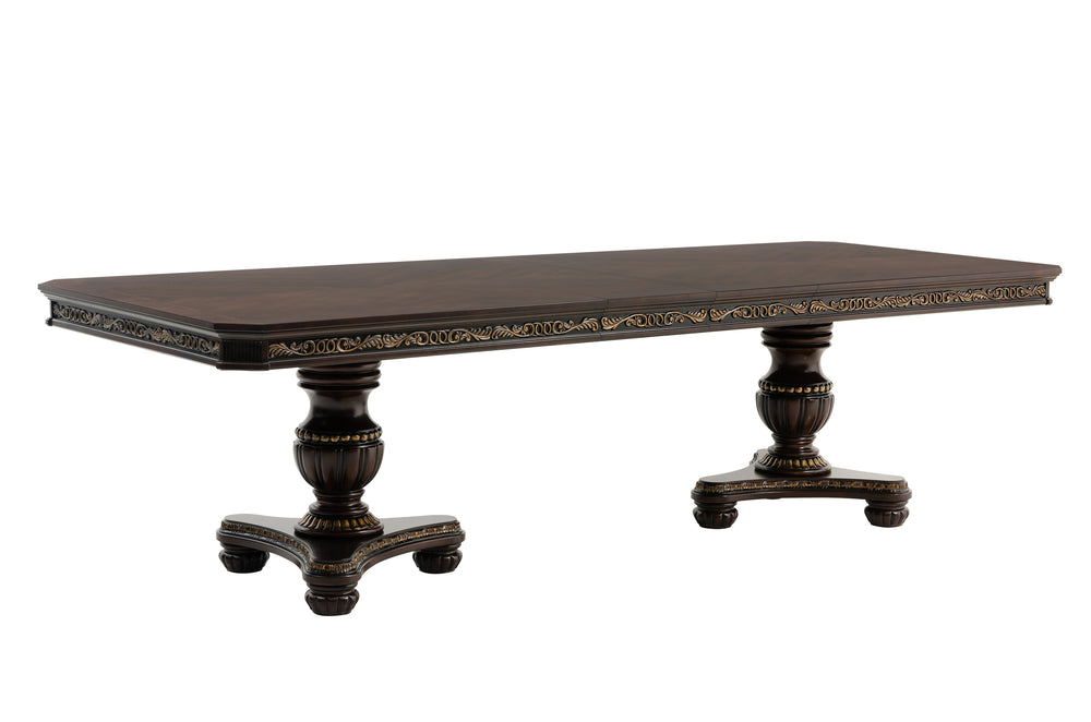 English Elm Royal Russian Hill Extendable Dining Table Double Pedestal Cherry with Gold Tipping, 44"-112" Elegant Traditional Design B011S01933