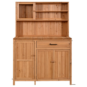 English Elm (with Hutch) Topamx Solid Fir Potting Bench Patio Workstation Spice Rack Drawer Natural N717P404330A