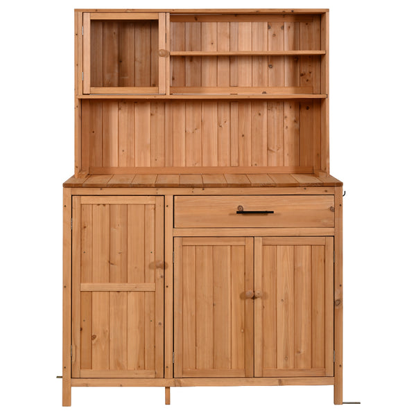 English Elm (with Hutch) Topamx Solid Fir Potting Bench Patio Workstation Spice Rack Drawer Natural N717P404330A