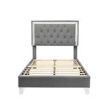 English Elm Twin Size Upholstered Bed Frame With Led Lights,Modern Velvet Platform Bed With Tufted Headboard,Grey