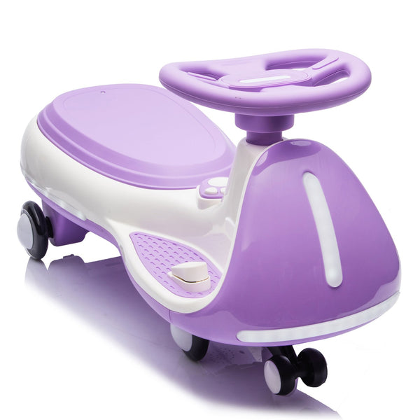 English Elm 12v Kids Ride on Wiggle Car with Dual Motors Led Wheels Bluetooth and Triangular Frame Purple W1578P390193
