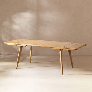 English Elm Jennifer Taylor Home - Capri Solid Red Oak 59–90.5" Extendable Dining Table for 6–8 with Mid-Century Tapered Legs and Grain Brown B2719P395577