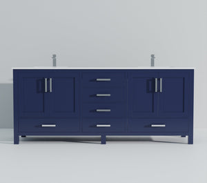 English Elm Navy Double Bath Vanity 80" W x 22" D with White Quartz Top, 2 Cabinets, 6 Drawers, Chrome Faucet B2731P259140