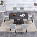 English Elm Dining Table Set For 6, 7 Piece Kitchen Table Chairs Set, 1.8" Thickness Tabletop and V-Shaped Table Legs, Modern Dining Room Set With 63 Inch Dinner Table and 6 Upholstered Chairs For Dining Room