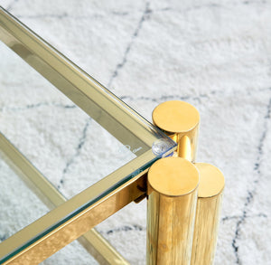 English Elm Modern 2-Piece Coffee Table Set With Gold Stainless Steel & Clear Glass Top For Stylish Living Spaces W2978S00046