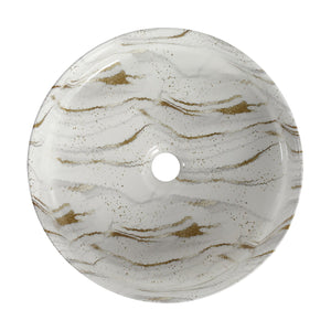 English Elm Ceramic Art Vessel Sink Above Counter – Elegant Gold Line Pattern, Durable Glaze, Easy-Clean Finish White+Gold W999P346769